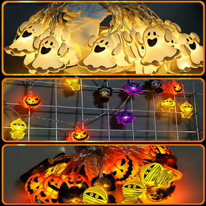 Luces LED de Cadena para Halloween, Diseño 3D de Calabaza, Calavera y Fantasma, Funcionan con Pilas, para Decoración Festiva Sorpresa - Product Image 3