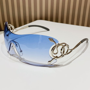 Rimless Shield <b>Sunglasses</b> <b>Gradient</b> Blue UV400 Women Y2K Fashion Sun Protection Adult - Product Image 1