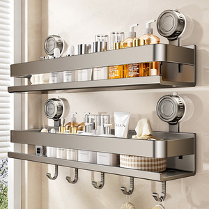 Bathroom Suction Shelf 60X70cm Double Layer Wall Mounted Toiletries Organizer Durable Storage Rack - Product Image 1