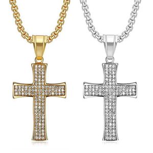 <b>Cross</b> Pendant Necklace Stainless Steel Rhinestone Pave Setting Unisex Gift Jewelry - Product Image 1