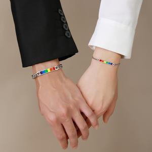 Bracelets en chaîne de barre arc-en-ciel LGBT Pride en acier inoxydable unisexe à la mode en gros, cadeau - Product Image 6