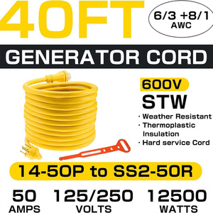 50 Amp Generator <strong>Cord</strong> NEMA 14-50P to SS2-50R 40FT Generator <strong>Cord</strong> <strong>for</strong> Manual Transfer Switch Generators Outages - Product Image 4