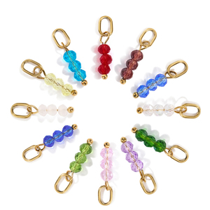 Breloques pendantes pierres de naissance |   Pendentif en acier inoxydable plaqué or 18K PVD avec perle de cristal facettée pour la fabrication de bijoux DIY |   Imperméable - Product Image 1