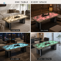 Table à thé rétroéclairée RGB Luca |   Table basse en pierre de breccia beige crème, avec variateur d'intensité sans fil, décoration moderne pour salon, taille sur mesure