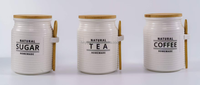 Ribbed Tea Coffee Sugar Canister Porcelain Ceramic Storage Canister with Bamboo Lid and Gold Reindeer