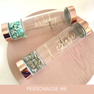 Özel Logo doğal gül kuvars kristal şifa cam su şişeleri gül altın Elixir Infused Gem içecek şişeleri - Product Image 1