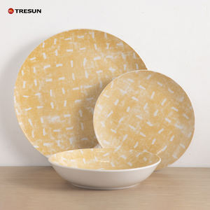 Wholesale Reusable White Porcelain Yellow Pattern Plate and <b>Bowl</b> Set <b>Microwave</b> Safe Western Food Family Party Tableware - Product Image 6