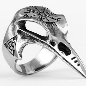 Anillo de moda al por mayor con diseño de cuervo vikingo y cabeza de pájaro celta, estilo Helm of Awe - Product Image 1