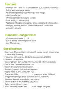 Ecógrafo Veterinario Inalámbrico 3 en 1 de Alta Calidad con 192 Elementos, Portátil, con Material ABS para Uso en Salón - Product Image 5