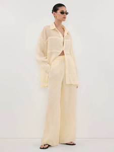 Custom <strong>2026</strong> Spring Women's <strong>Cotton</strong> Shirt &amp; Pants Set Long Sleeve Vacation Two Piece Outfit, OEM/ODM by China Factory 2 Piece Set - Product Image 2