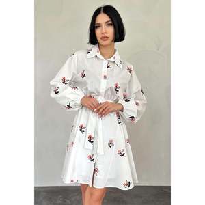 Vestido de Gasa Naranja Bordado con Cuello Vuelto, Silueta en A, Cintura Natural, Estampado Floral Transpirable - Product Image 5