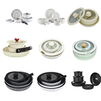Ensemble de casseroles et poêles vintage à induction, antiadhésif, avec poignée amovible et couvercles en silicone, saveur naturelle