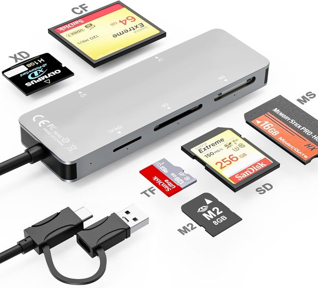 6-in-1 External USB 3.0 Multi Card Reader Supports 5Gbps Speed with Memory Stick Pro Duo Adapter Reads 5 Cards Simultaneously