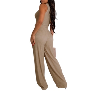 Conjunto de Dos Piezas para Mujer, Verano, Estilo Casual, Halter, Alta Elasticidad, Chaleco sin Mangas, Pantalones Largos Plisados, a la Moda - Product Image 6