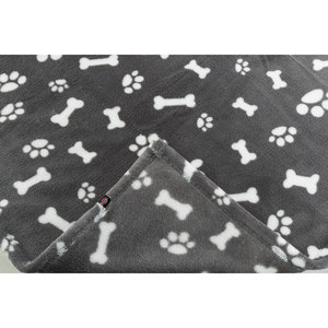 Couverture pour animaux de compagnie grise 150x100 cm avec motif de pattes et d'os pour chiens et chats, couverture en polaire douce et confortable - Product Image 2