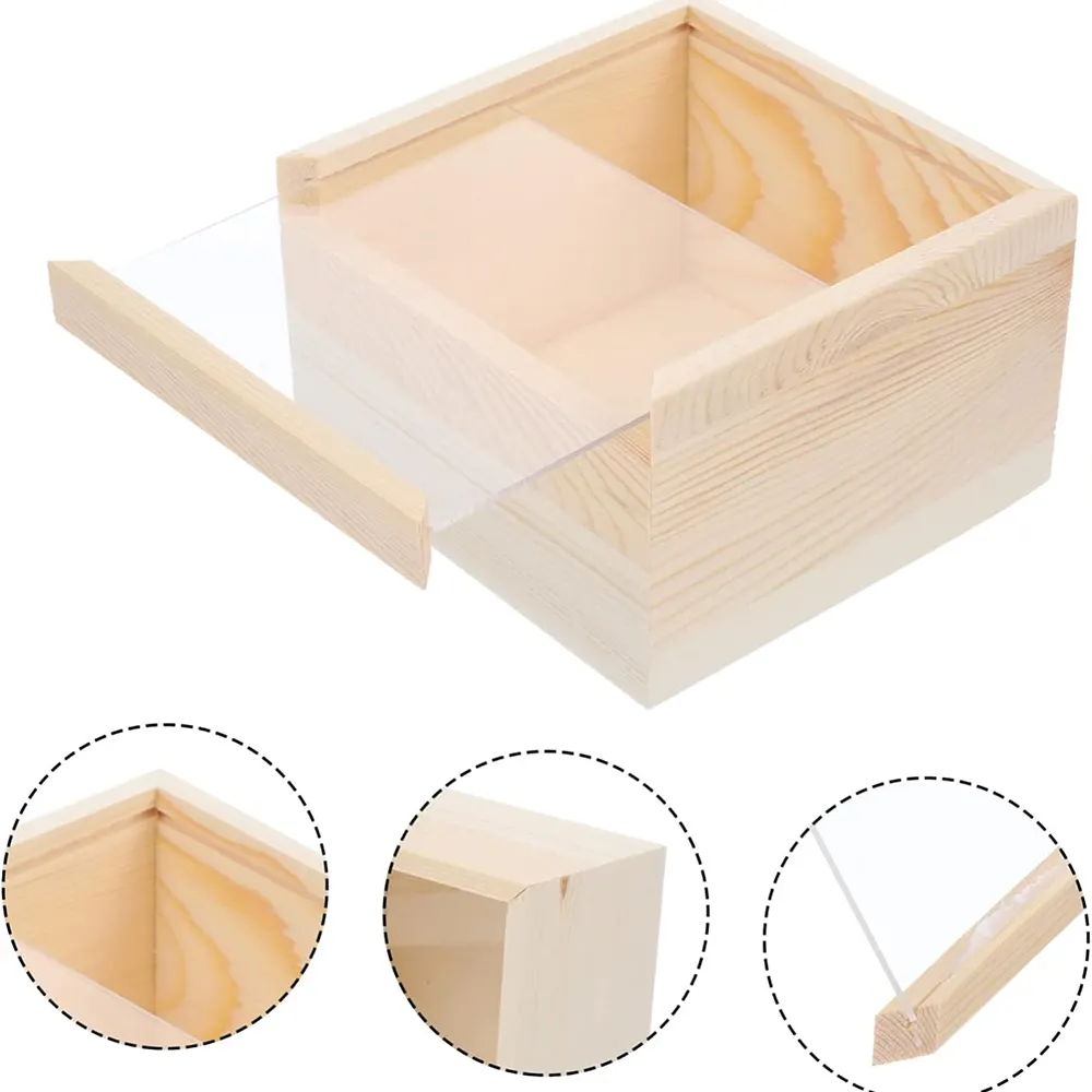 Phantasie kiefer holz natürliche farbe custom geschenk box mit transparent deckel holz verpackung box