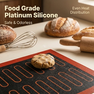 Tapis <span class=keywords><strong>de</strong></span> cuisson en silicone platine rougeâtre avec bordure noire, style logo personnalisé, renforcé <span class=keywords><strong>de</strong></span> fibres <span class=keywords><strong>de</strong></span> <span class=keywords><strong>verre</strong></span>, plaque <span class=keywords><strong>de</strong></span> four antiadhésive - Product Image 4