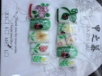 Uñas Postizas JIAZHIMU Hechas a Mano, Forma Ataúd, Almendradas, Francesas, Marrones, de Alta Calidad, Reutilizables, para Decoración de Uñas, Forma Cuadrada