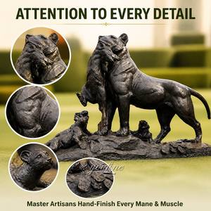 Scultura in Bronzo di Leonessa a Grandezza Naturale con Scena di Caccia, Cinghiale Prede e Cuccioli per Decorazione di Giardini, Ville e Tenute - Product Image 2