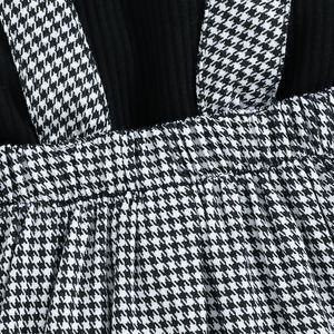 Ensemble de vêtements pour enfants, pour tout-petits et enfants d'âge préscolaire, haut côtelé noir pur, salopette à carreaux et jupe assortie, 90-130 cm - Product Image 6