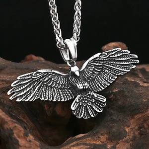 Yunnique – collier avec pendentif aigle aux ailes écartées, en acier inoxydable, chaîne de style Hip Hop Punk Viking pour hommes, 60cm - Product Image 1
