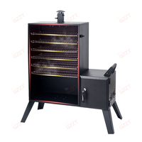 Barbecue rectangulaire professionnel robuste au charbon de bois avec fumoir à bois décalé, four de cuisine OEM pour fumer les saucisses, la viande et le poisson