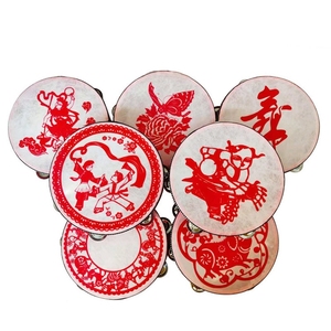 Wholesale Chinese Traditional Paper-cut Print Tambourine <b>Drum</b> With Single Row Stainless Steel Jingles For Chinese Dance Stage - Product Image 1