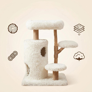 Arbre à chat en bois massif tout-en-un, avec structure d'escalade, nid et plateforme de saut, motif tournesol, pour chat de grande taille et petit chat de sol - Product Image 3