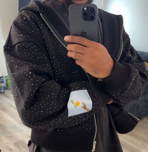 Sweat à Capuche Entièrement <span class=keywords><strong>Zippé</strong></span> Personnalisable Homme, Veste à Strass Vierge en Gros, Manteau <span class=keywords><strong>Pull</strong></span> <span class=keywords><strong>Zippé</strong></span> pour Homme - Product Image 2