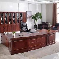 Bureau de direction moderne haut de gamme en placage de bois massif en forme de L avec armoire latérale et tiroirs mobiles
