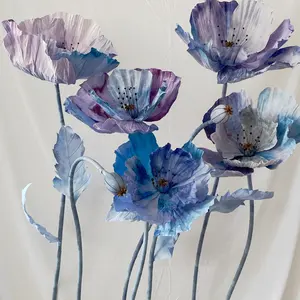 Purple Blue Tie Dye Handmade Paper Poppy Flower Wedding Event Floral Arrangement Decoration Artificial Giant Flowers