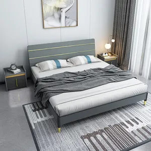 简约风格天然实木卧室家具平台床，带坚固床头板床架双人特大床