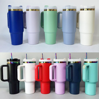 Gobelets de voyage isothermes personnalisés en acier inoxydable plaqué or arc-en-ciel de 40 oz avec poignée et paille