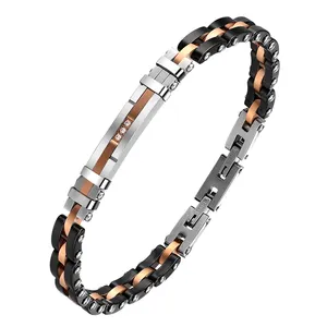 Pulseras de acero inoxidable 316L unisex, joyería de oro rosa y negro de circón, accesorios de moda para hombres, pulsera de cerámica, Italia europea