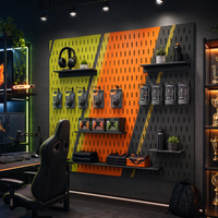 Backdrop Pegboard Kustom dengan Slot Oval untuk Peralatan Tim Gaming, Panel Pengait Headset, dan Rak Produk