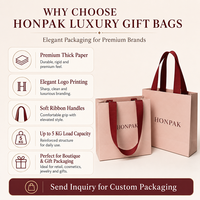 Sacs en papier rose personnalisés haut de gamme avec logo estampé or et poignée en ruban pour emballage de bijoux et cosmétiques HONPAK