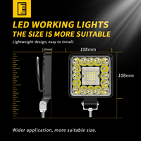 Luz de Trabajo LED Cuadrada de 108 mm con Haz Combinado de Inundación y Punto para Camiones Todoterreno 4x4 ATV, Lámpara de Conducción Resistente al Agua IP67 de Alta Resistencia