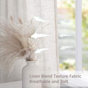 Cortina translúcida de lino natural con pliegues ondulados, elegante y popular, para ventana francesa, con cenefas integradas - Product Image 6