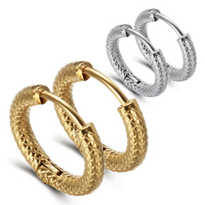 Fashion Hoop <b>Earrings</b> <b>3mm</b> Frosted Snake Pattern Stainless Steel Gold Silver Color Women Gift Jewelry - Product Image 1