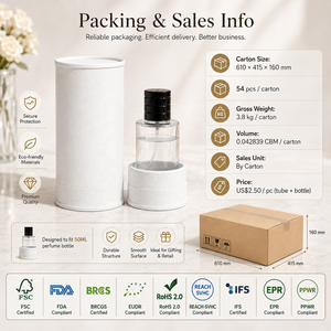 En Stock: Set de Botellas de Perfume de Vidrio de 50ml con Tubo de Papel con Aspecto de Cuero Blanco, Caja de Embalaje Cilíndrica Redonda para Cosméticos, Listo para Enviar - Product Image 3