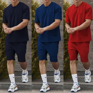 Outdoors Plus Size Men's Custom Logo Made Sport Clothes Suit Summer Solid Color Man 2 Piece Clothing Cotton T-shirt Short Sets