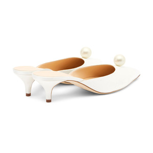 <span class=keywords><strong>Décolleté</strong></span> Slingback 2026 in Raso Bianco con Decorazioni di Perle, Comode Ciabatte con <span class=keywords><strong>Tacco</strong></span> <span class=keywords><strong>Basso</strong></span> per Sposa - Product Image 3