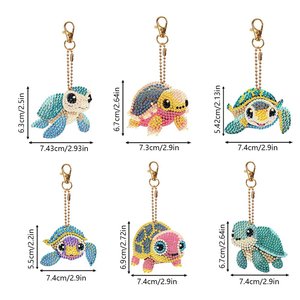 2024 Venta caliente 6 uds conjunto moderno abstracto DIY diamante pintura llaveros lindo tortuga cristal llavero DIY regalo Kit paisaje - Product Image 4