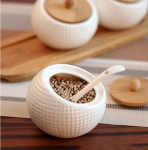 Porcelain Condiment Jar <strong>Spice</strong> Container with Lids Bamboo Holder Spot Ceramic Serving Spoon Wooden <strong>Tray</strong> - Product Image 6