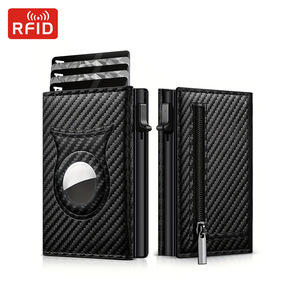 Portefeuille magnétique AirTag best-seller avec finition fibre de carbone, <span class=keywords><strong>porte</strong></span>-cartes fin à trois volets avec protection RFID et pince à billets - Product Image 1