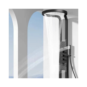 <span class=keywords><strong>TikTok</strong></span> Trend Pommeau de douche à cascade moderne Noir Argent brossé Ensemble d'arrosage mural avec panneau d'angle - Product Image 3