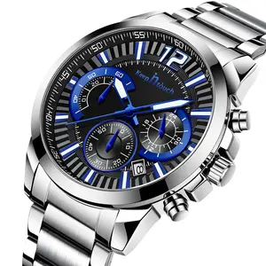 2020 Новое поступление мужские роскошные часы из нержавеющей стали аналоговые кварцевые часы хронограф Бизнес Кварцевые часы