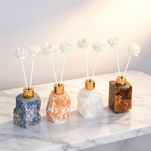 Luxury Natural Marble Bathroom Accessory Set 4-Piece - Soap Dispenser Lotion Pump <b>Reed</b> <b>Diffuser</b> & Tray <b>for</b> Hotel Spa Home Decor - Product Image 3