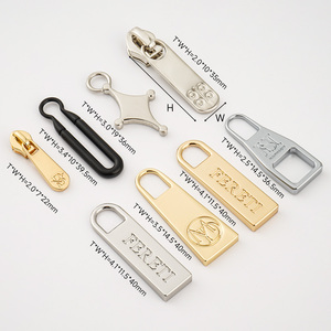 Accesorios de ropa, tirador de cremallera grabado personalizado 3 #, tirador de cremallera con logotipo en relieve, tirador de cremallera de Metal dorado 5 # para bolsos, monederos - Product Image 3