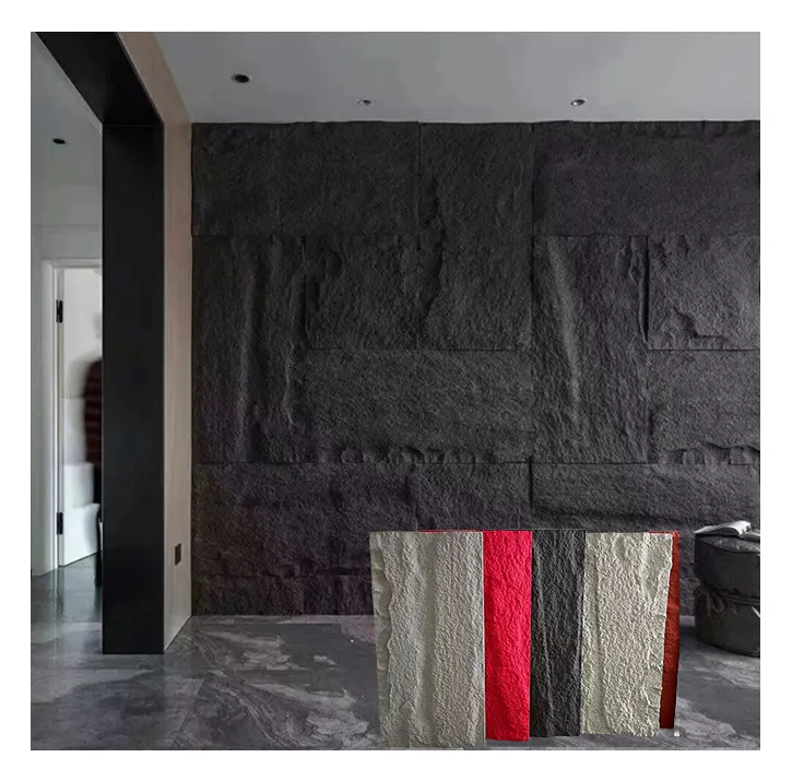 Duvar panosu taş iç ve dış ev dekor 3d taş alternatif dekor siyah yapay taş lambri